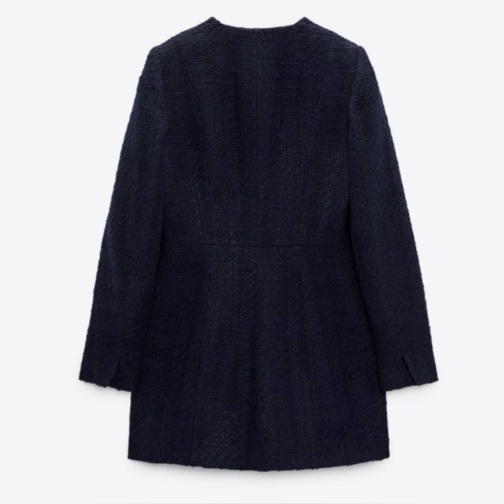 ZARA NWT LONG NAVY BLUE STRUCTURED BLAZER, Size L - Picture 3 of 14